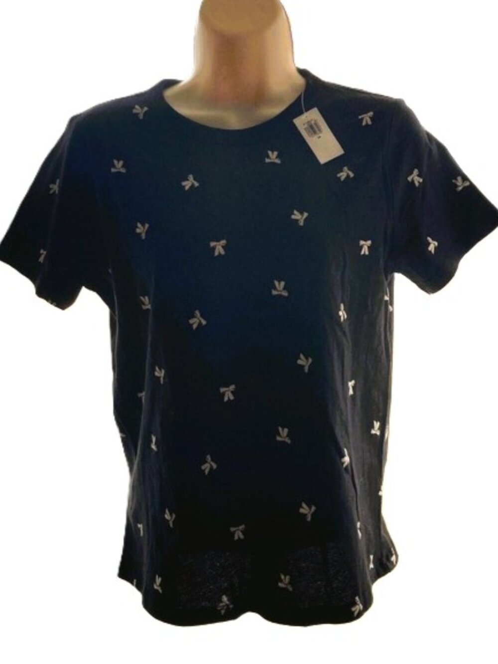 OLD NAVY Everyday Wear Black Knit with Ribbons Short Sleeves T-Shirt Womens XS